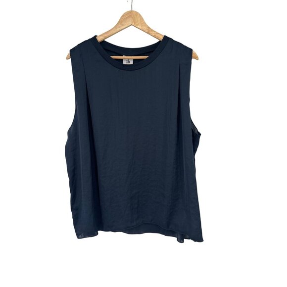 Cabi Womens Sleeveless Navy Blouse satin top Size Large - Picture 1 of 4
